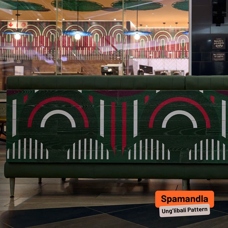 Nando's Vaal mall couch with Ung'libali pattern by Spamandla