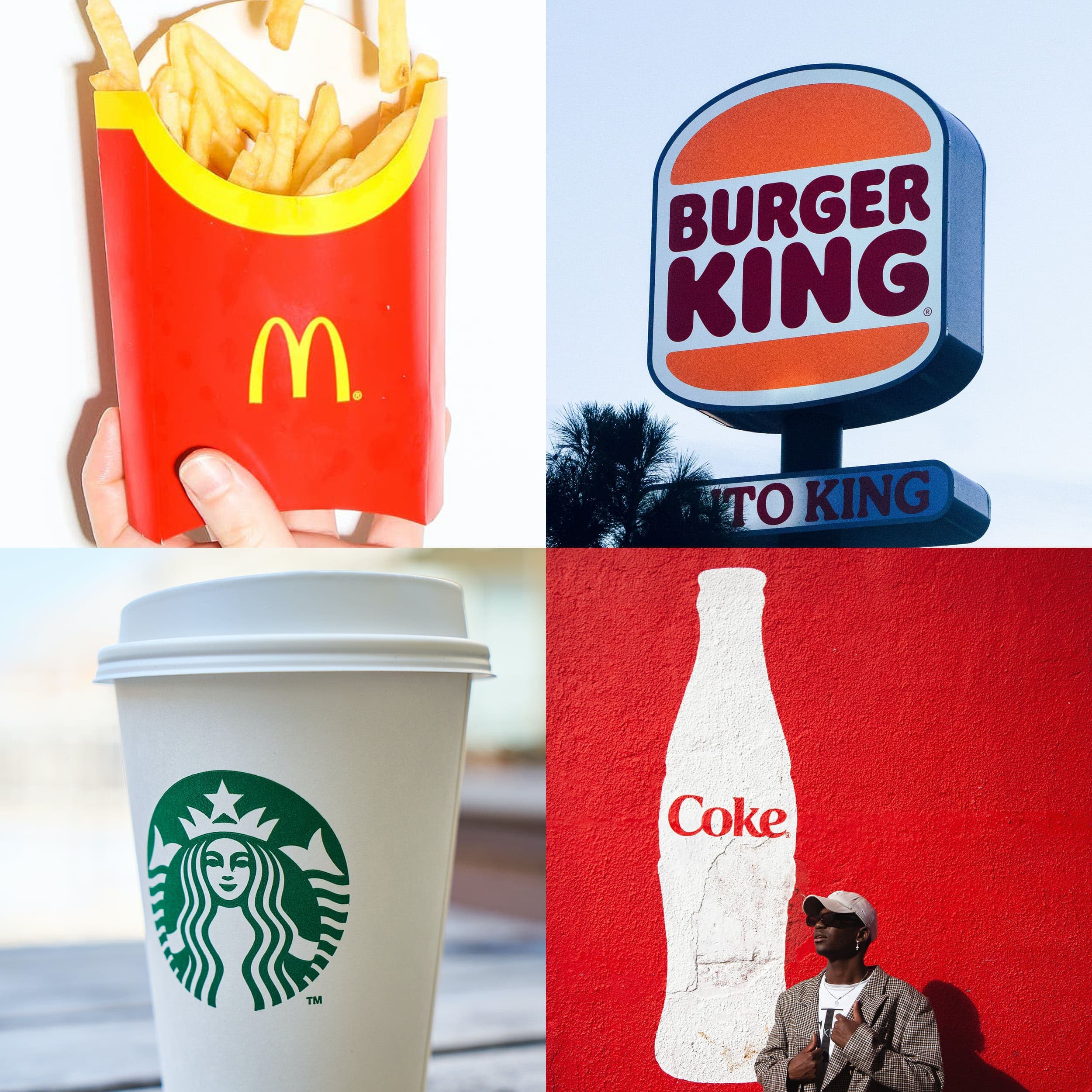 logos of mcdonald's, burger king, starbucks and coke