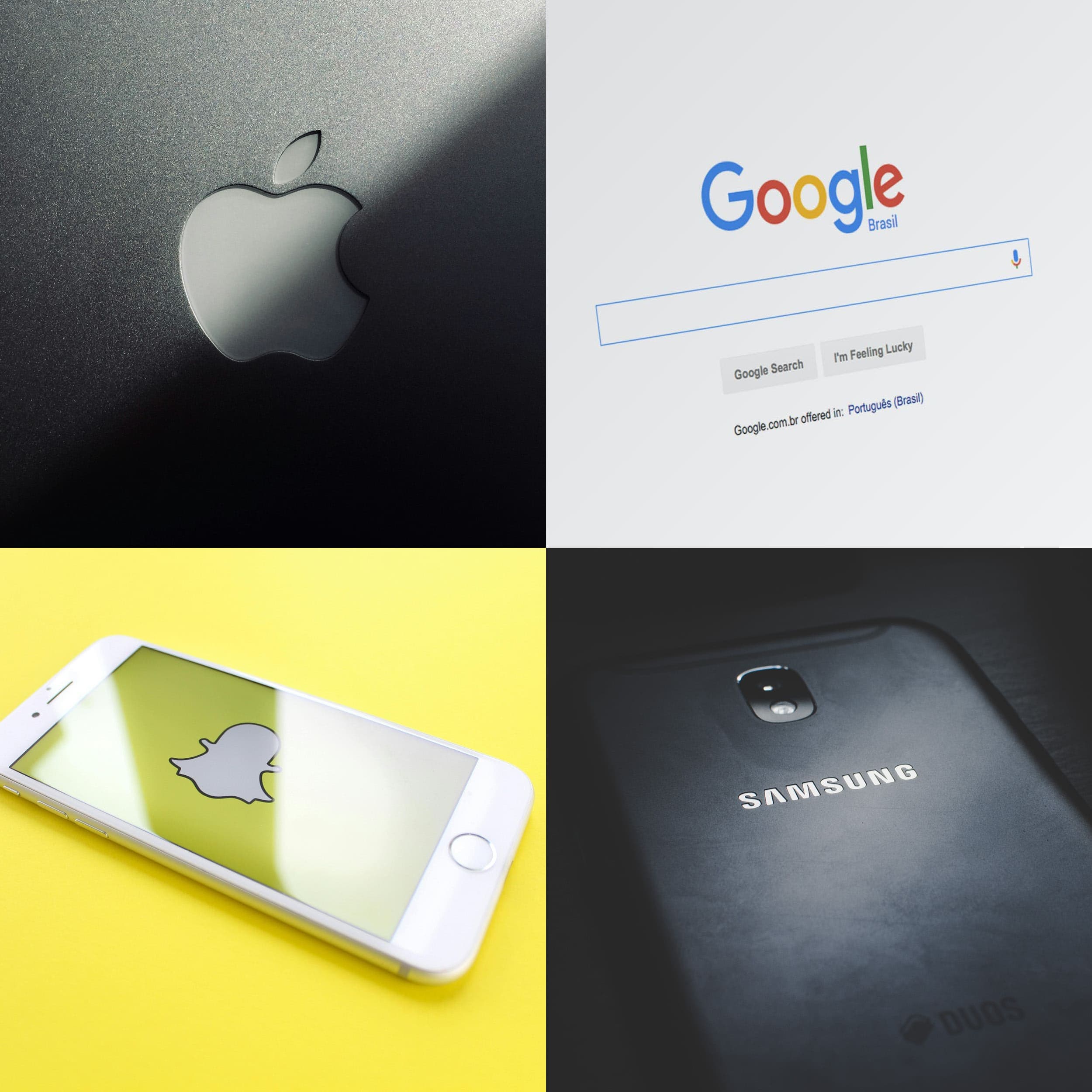 logos of apple, google, snapchat and samsung