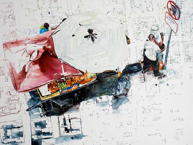 Art work of a hawker selling fruits