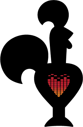 Chicken icon with a music equalizer heart design