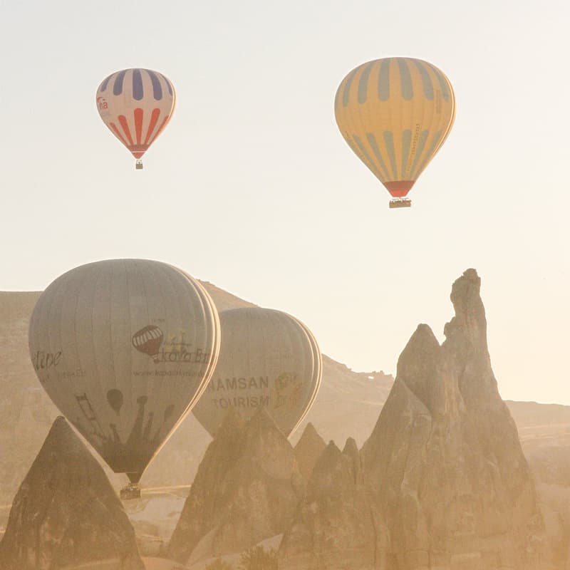 lightly exposed shot of hot ait balloons