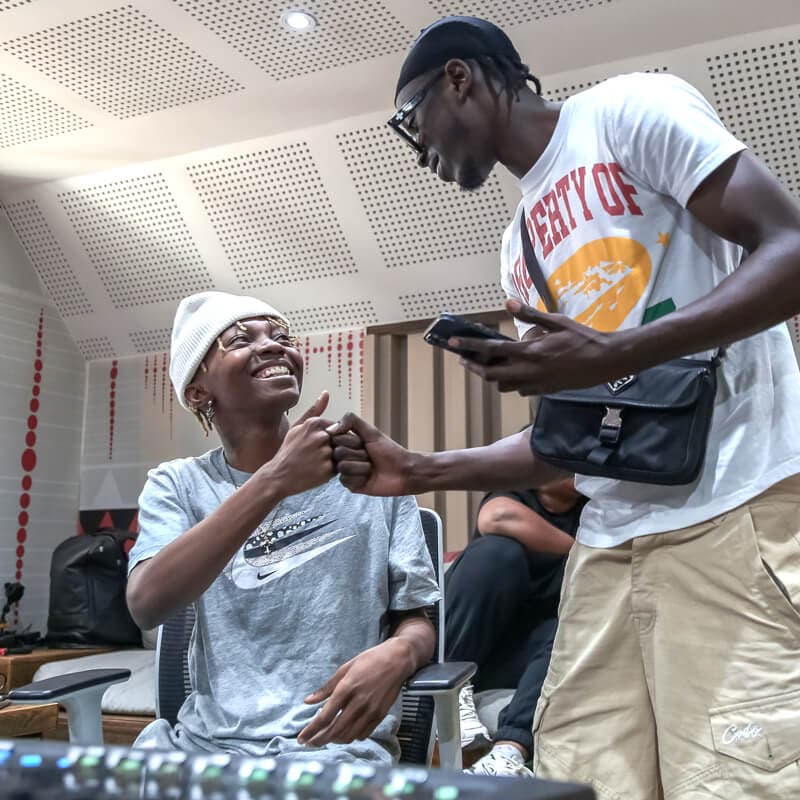 Two people in the studio