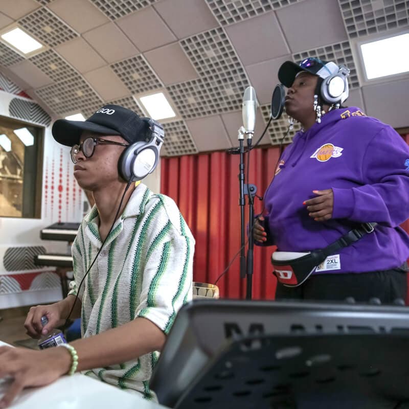 Two people in the studio